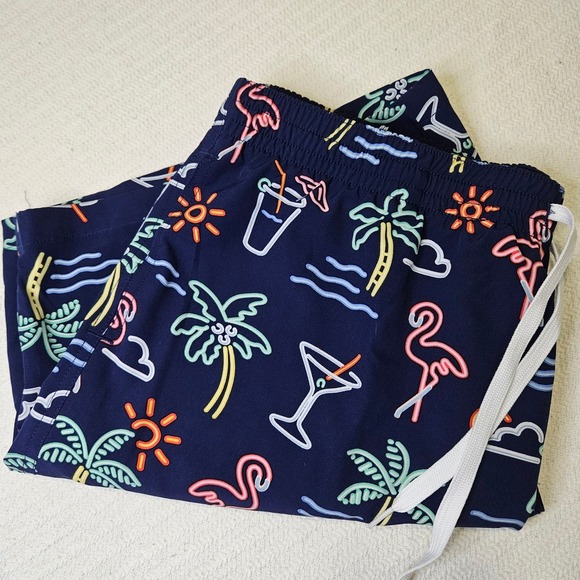 Chubbies Mens Neon Tropical Flamingo Palm Tree Swim Trunks Navy Blue XXL - Picture 5 of 11